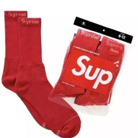 SUPREME X Hanes RED Crew Socks (SINGLES) ONE PAIR / 100% AUTHENTIC BRAND NEW - Picture 1 of 5